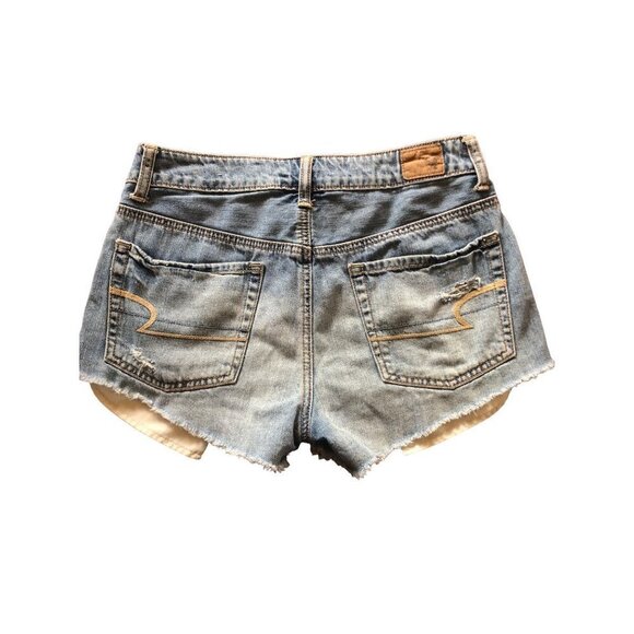 American Eagle Denim Jean‎ Shorts Hi-Rise Festival Button Fly Distressed Size 2 - Picture 2 of 7